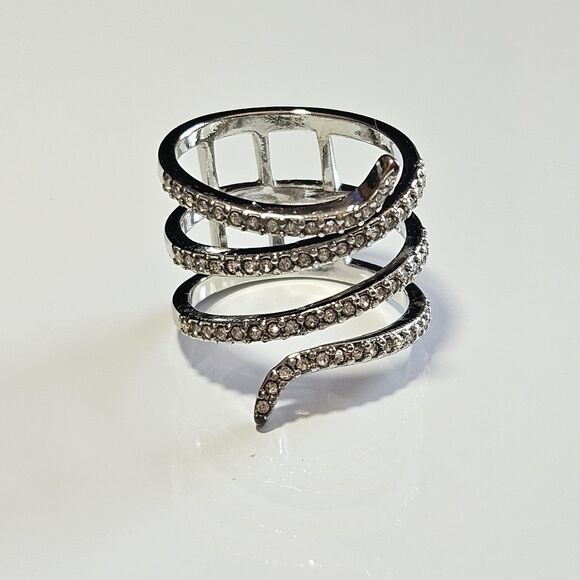 Silver Tone Clear Rhinestone Layered Wrap Ring Size 6.75 - Picture 12 of 12